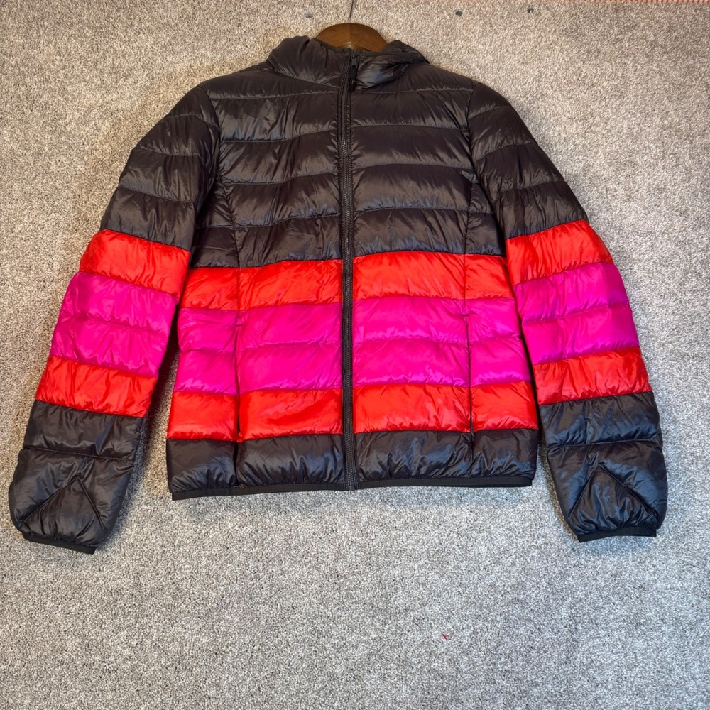 Uniqlo Ultra Light Down Puffer Jacket Womens Medium Colorblock Hooded